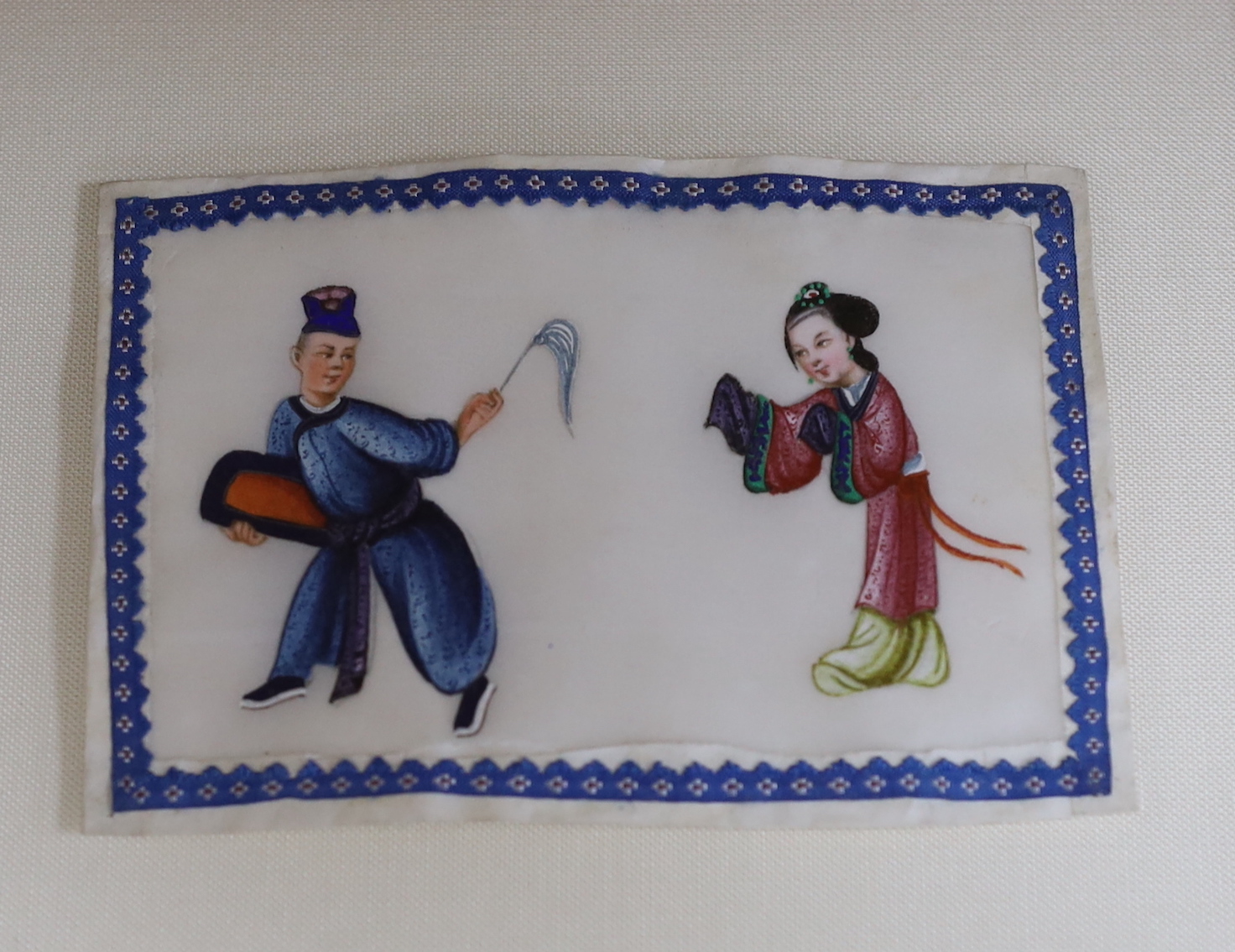 Chinese School, five miniature pith paper paintings, figures, each 8 x 11cm